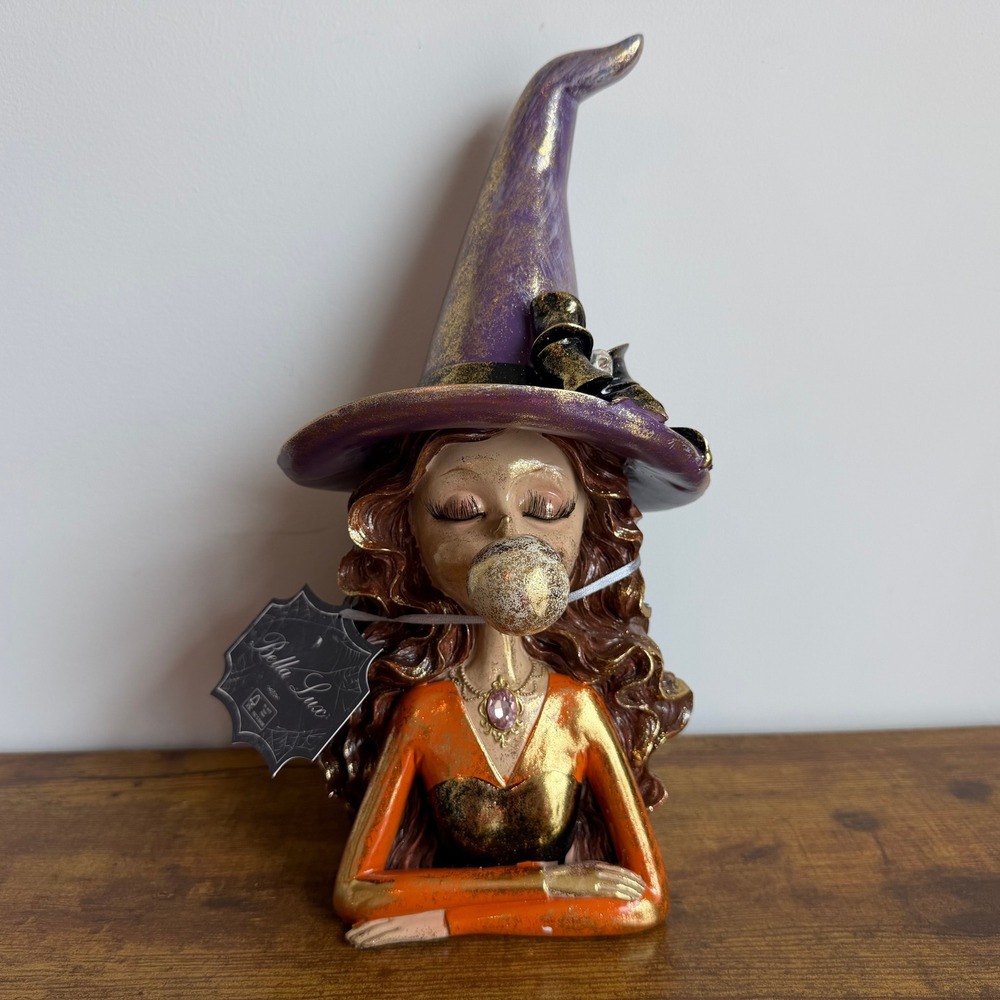 New Bella Lux Purple Orange Witch Girl Blowing Bubble Gum Figurine Halloween